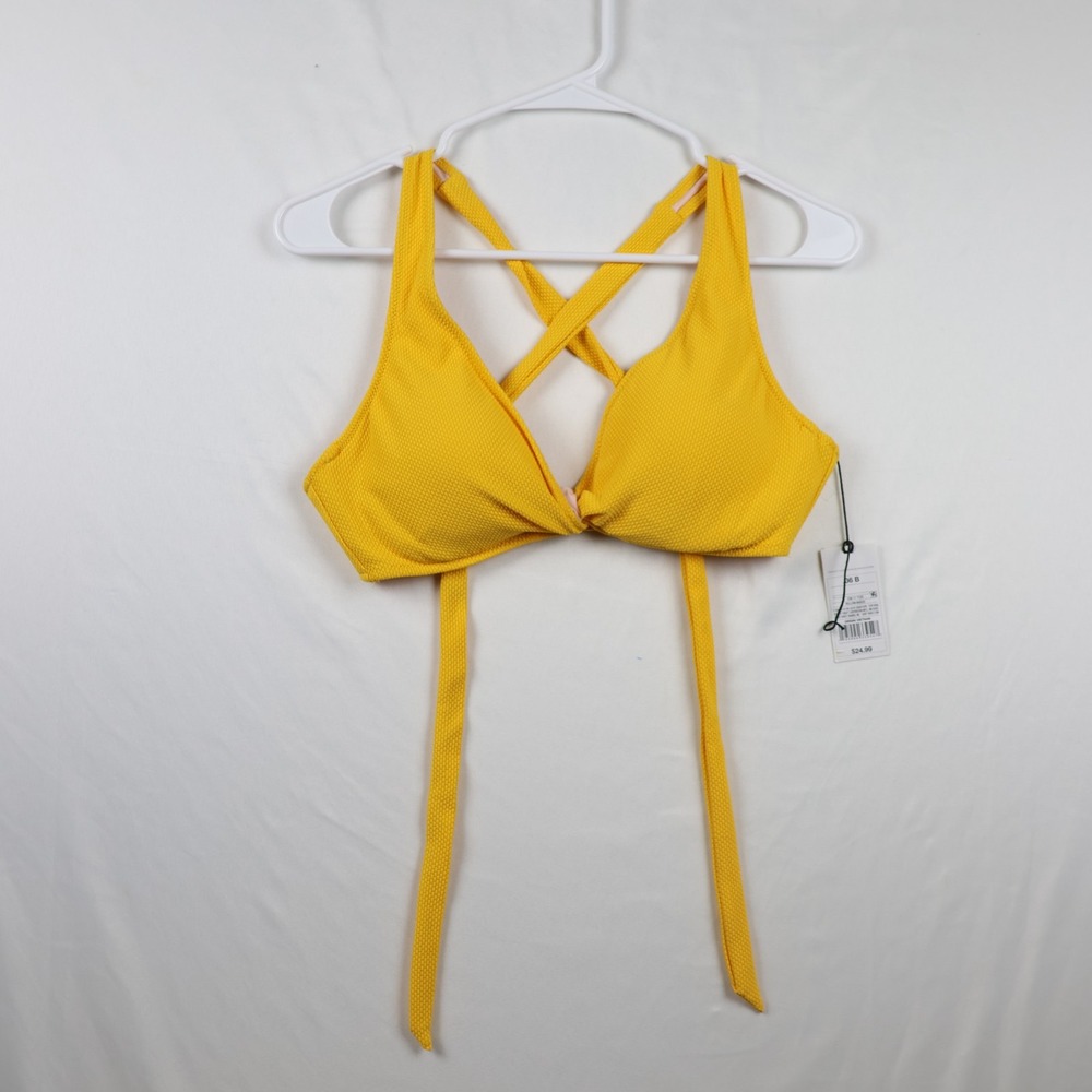 Shade & Shore Bikini Top Womens 36B Yellow Criss Cross Swim Removable Pads New